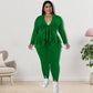 Perl Plus Size Women V Neck Ruffles Hem Top Leggings Sets Fall Two Piece Sets Female Outfit Solid Stretch Tracksuit  Xl-5xl 2022