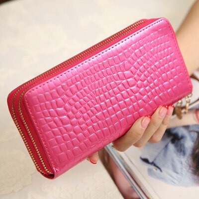 Femalelong Purse Fashion Bright Lacquered Coin Handbag Solid Color Double Zipper Larger Capacity Card Stone Pattern Long Wallet