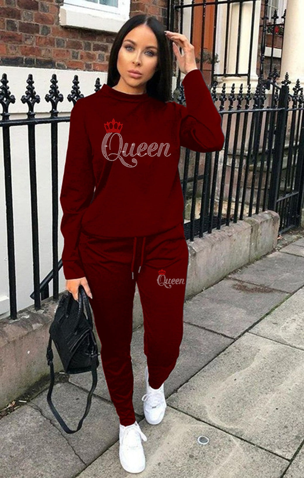 European and American autumn and winter women's clothing New casual fashion hot diamond sweatshirt sports two-piece suit women