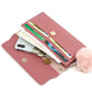 New Fashionable Women Long Wallets Pure Color Wool Ball Bow Clutch Bag Card Bag Coin Purse Standard Wallets PU Solid Polyester