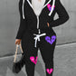 LW Plus Size Sweatshirt Suits COTTON 2PC Autumn 2022 Broken Heart Zipper Up Drawstring Tracksuit Hoodie Jackets+ Pants Suits