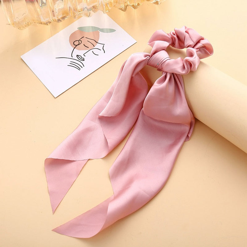 2022 Bohemian Polka Dot Floral Printed Bow Hair Scrunchies  Women Elastic Hair Band Ponytail Scarf Ribbon Hair Ties Accesories