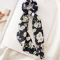 2022 Bohemian Polka Dot Floral Printed Bow Hair Scrunchies  Women Elastic Hair Band Ponytail Scarf Ribbon Hair Ties Accesories