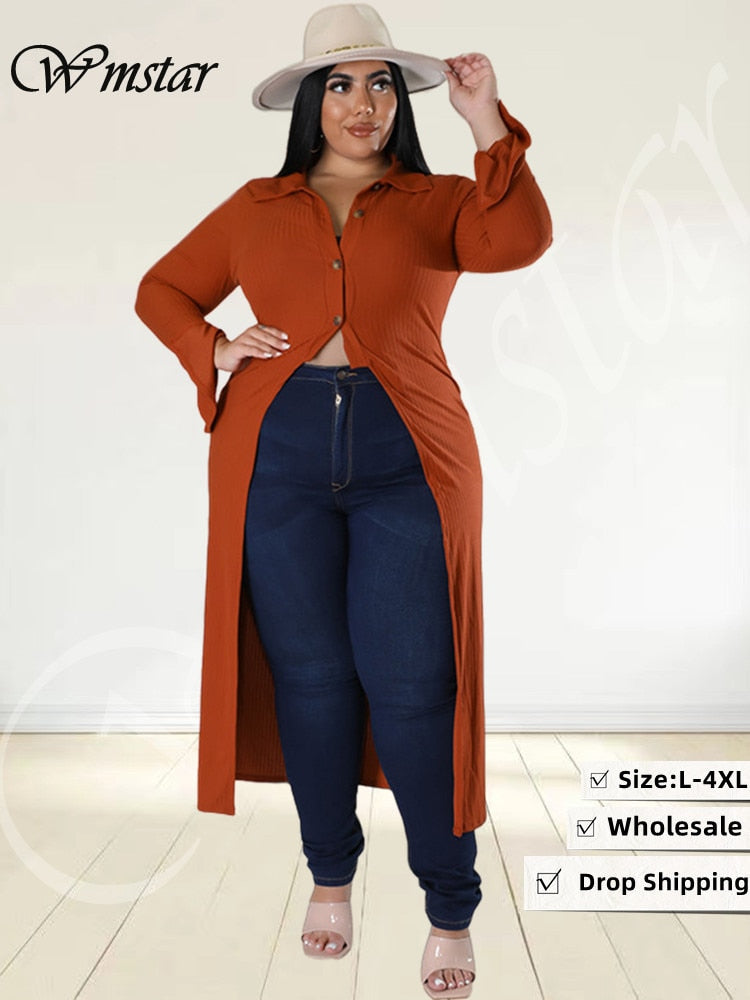 Plus Size Women's Clothing Outwear Tops Fashion Irregular Hem Stretch Solid Blouses High Stretch Wholesale Dropshipping L-4XL