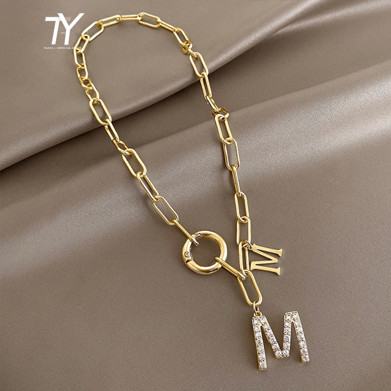 2021 Punk Style Hip Hop Thick Chain Short Necklace For Woman M Letter Pendant Neck Chain Korean Fashion Jewelry Sweater Chain