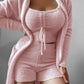 Women's Sexy Fuzzy 3 Piece Pajamas Lounge Set Fleece Warm Cardigan Crop Vest Shorts Set 2022 Winter Pajamas Loungewear