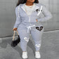 LW Plus Size Sweatshirt Suits COTTON 2PC Autumn 2022 Broken Heart Zipper Up Drawstring Tracksuit Hoodie Jackets+ Pants Suits