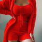 Women's Sexy Fuzzy 3 Piece Pajamas Lounge Set Fleece Warm Cardigan Crop Vest Shorts Set 2022 Winter Pajamas Loungewear