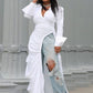 CM.YAYA Vintage Women Long Sleeve High Side Split Ruched Up Wrap Lapel Collar White Maxi Long Dress Fashion Street Dresses