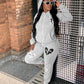 LW Plus Size Sweatshirt Suits COTTON 2PC Autumn 2022 Broken Heart Zipper Up Drawstring Tracksuit Hoodie Jackets+ Pants Suits