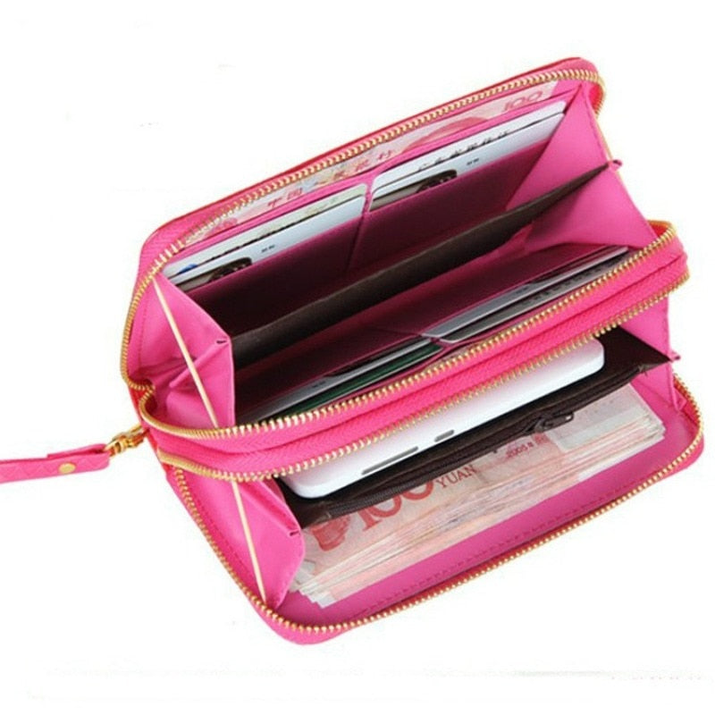 Femalelong Purse Fashion Bright Lacquered Coin Handbag Solid Color Double Zipper Larger Capacity Card Stone Pattern Long Wallet