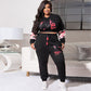 Perl Letter Full Sleeve Top+pencil Pants Suit Plus Size Two Piece Set Women Outfit Autumn and Winter Thick Clothing Pants Suit