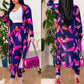 Print Longline Cardigan Coat &amp; Pant Sets Women 2 Piece Set