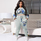 Perl Letter Full Sleeve Top+pencil Pants Suit Plus Size Two Piece Set Women Outfit Autumn and Winter Thick Clothing Pants Suit