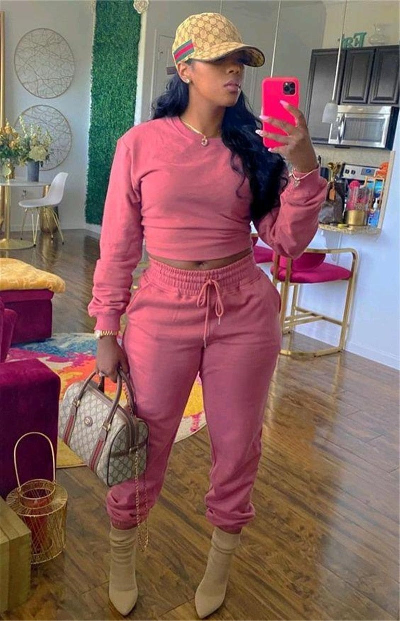 Perl Plus Size Fashion Women Clothing Two Piece Set Winter Outfits Crop Top+pants Suit Street Wear Ensemble Femme 2 Pièces été