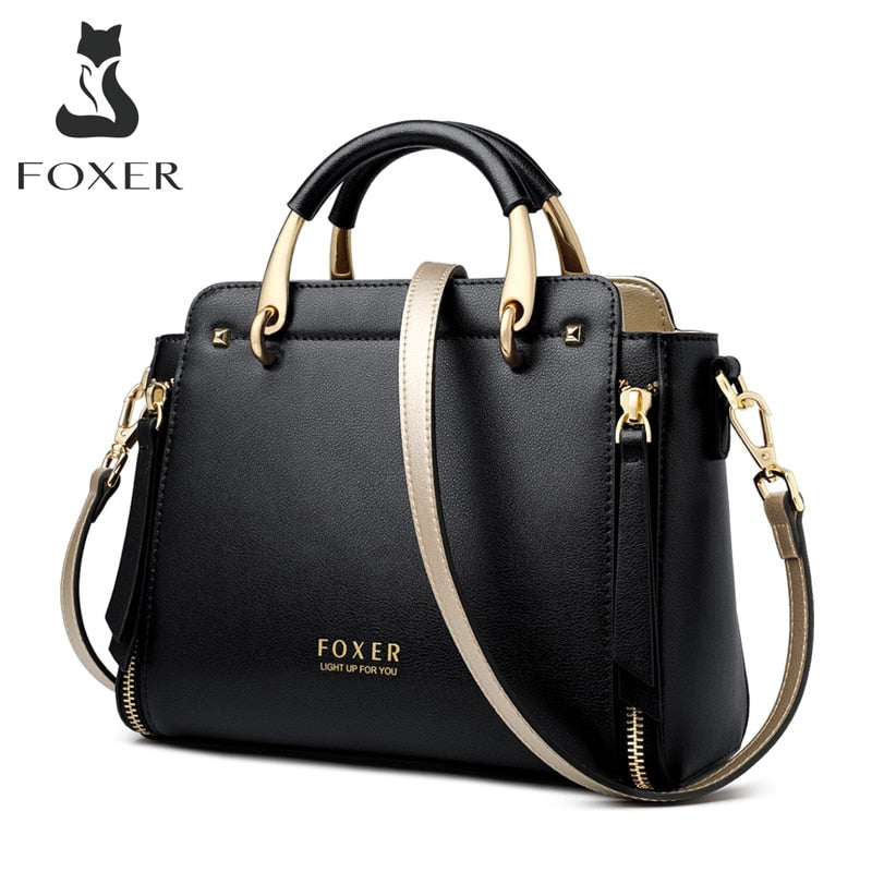 FOXER Women Crossbody Shoulder Bags Female Split Leather Handle Bags Large Capacity Handbags Stylish Cross-body Purse Chic Totes