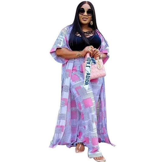 African Clothes Women For Women 3 Piece Set Tank Robes And Pant Suits Fashion Dashiki Print Streetwear Cardigan African Outfits