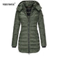 2022 Winter Korean New Women's Long Sleeve Hooded Coat Fashion Slim Solid Color Mid length Cotton Jacket Warm Down Cotton Jacket