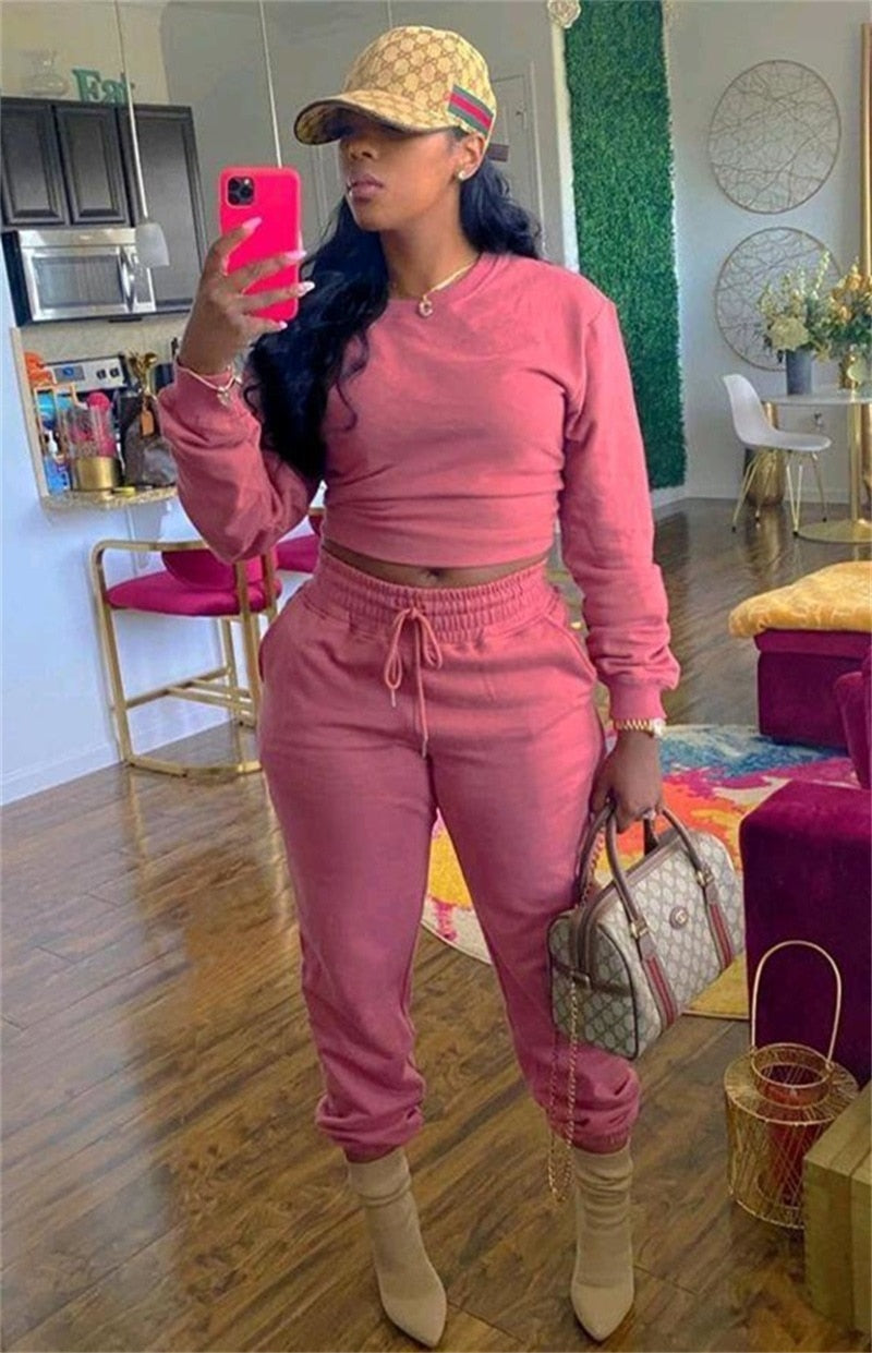 Perl Plus Size Fashion Women Clothing Two Piece Set Winter Outfits Crop Top+pants Suit Street Wear Ensemble Femme 2 Pièces été