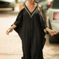 2023 Sexy Cold Shoulder V Neck Bats Sleeve Loose Summer Beach Dress Plus Size Women Beachwear Kaftan Black Dresses Q943