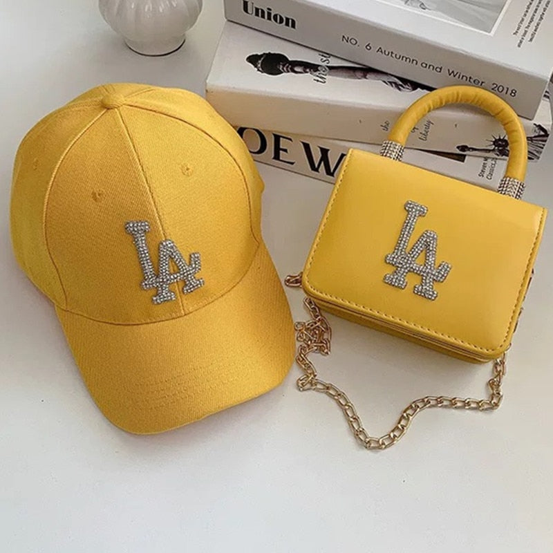 Diamond LA Girls Purses Crossbody Bags And Hat Set Colorful Diamond Trend Hand Bag Women's Branded Trending Shoulder Handbags