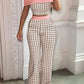 Matching Set Women Slash Neck Pullover Top High Elastic Waist Wide Leg Pants Ladies Outfit Summer Printing Slim Streetwear Suit