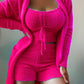 Women's Sexy Fuzzy 3 Piece Pajamas Lounge Set Fleece Warm Cardigan Crop Vest Shorts Set 2022 Winter Pajamas Loungewear